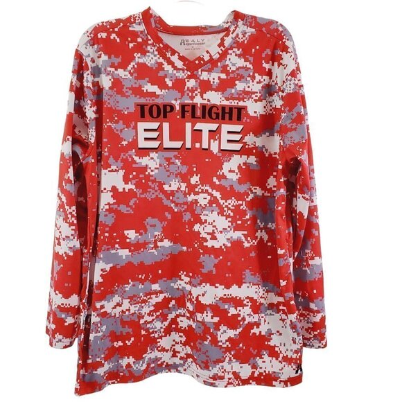 Top Flight ELITE Men’s Red Camo Performance Long Sleeve Jersey Shirt - Medium - Picture 1 of 12
